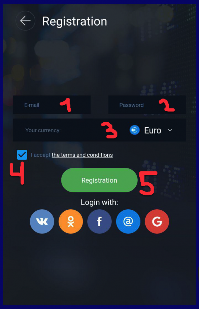 How to register account in OlympTrade android app?