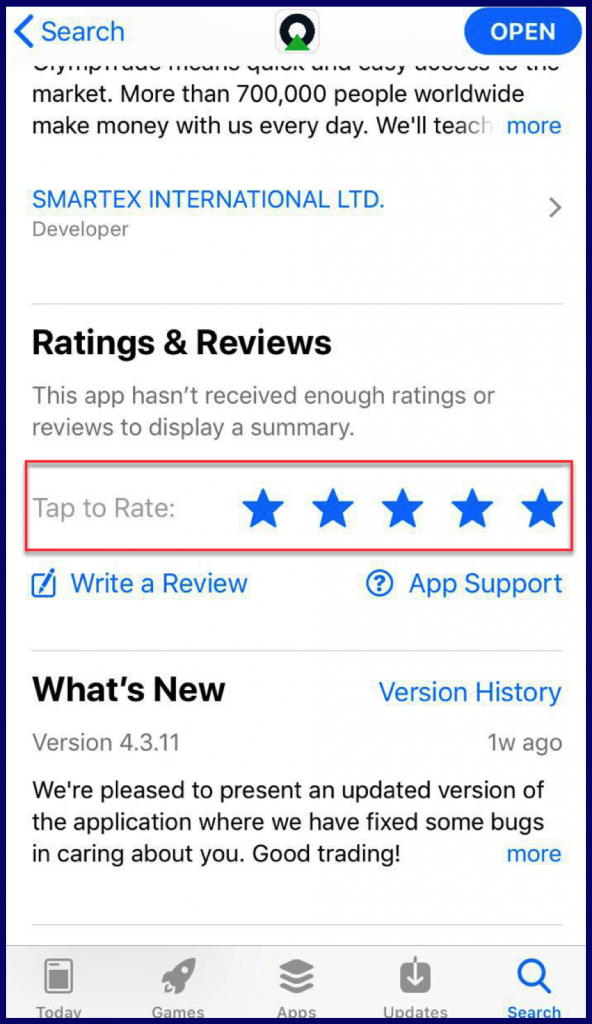 OlympTrade iOS app ratings