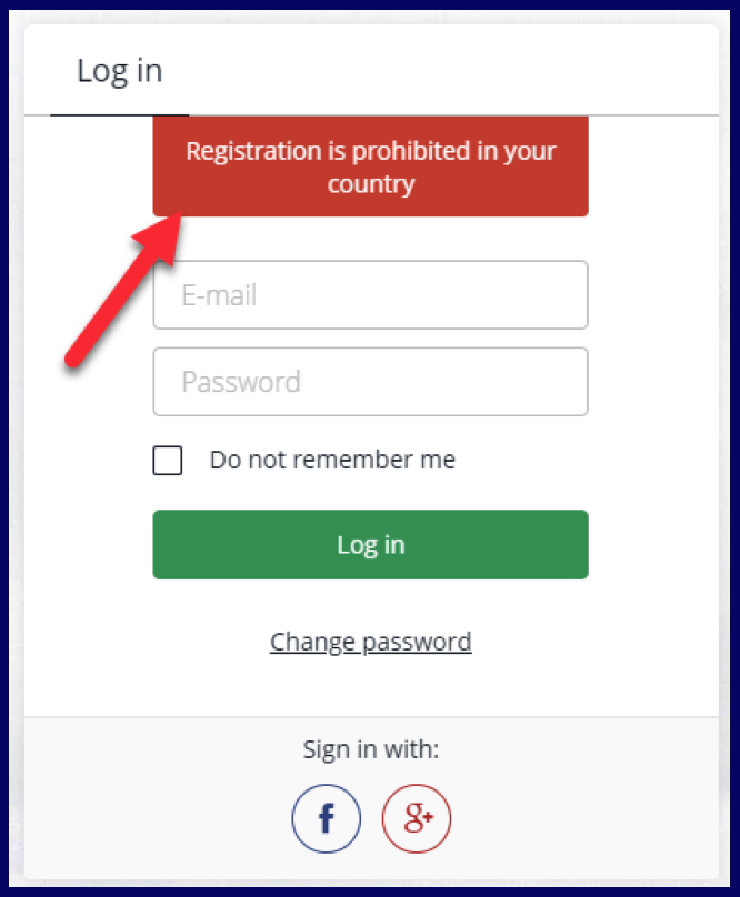 Prohibited login for restricted countries